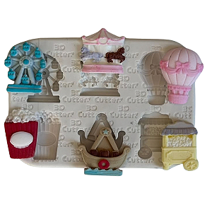 Molde de Silicone para apliques de Confeitaria - Parque de Diversão