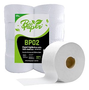 Papel Higiênico Rolão 300m Folha Simples 100% Celulose Bio Paper c/8 Rolos