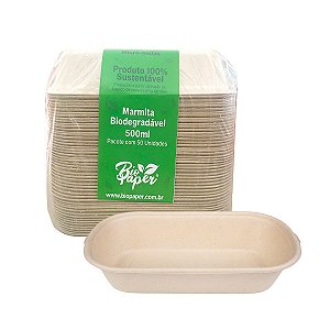 Pote Marmita Biodegradável 500ml Bio Paper sem Tampa c/50