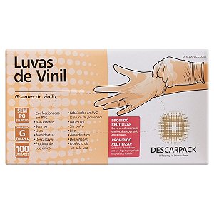 Luva Vinil  Para Procedimento Não Cirúrgicos Sem Pó c/100 (G) Descarpack