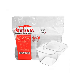 Pote Quadrado 500ml Com Tampa 20 unidades - Prafesta