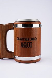 ATACADO - Caneca de Chopp em Madeira Personalizável 400ml
