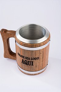 ATACADO - Caneca de Chopp em Madeira Personalizável 600ml