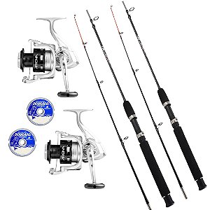 Kit Pesca 2 Molinetes Arena 2000 2 Varas 10-20 Libras Linha Monofilamento