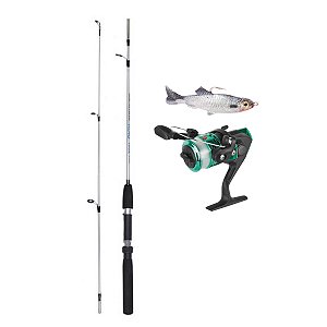 Kit Pesca Verde 3 Peças Vara 12 Libras 1,35 Metros Molinete 3 Rolamentos Isca