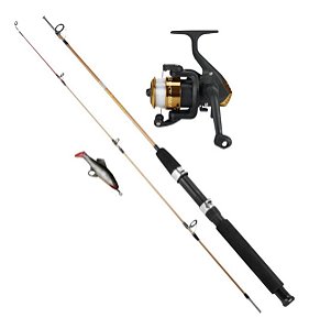 Kit Pesca Dourado 3 Peças Vara 12 Libras 1,35 Metros Molinete 3 Rolamentos Isca