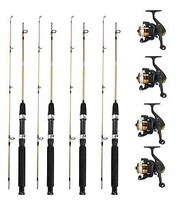 Kit Pesca Dourado 12 Peças 4 Molinetes 4 Varas 10-20 Libras 4 Linhas