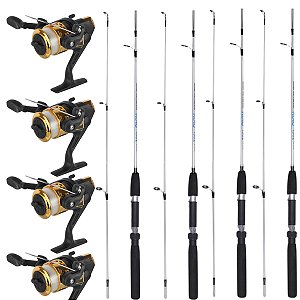 Kit Pesca Dourado 12 Peças 4 Molinetes 4 Varas 4-12 Libras 4 Linhas