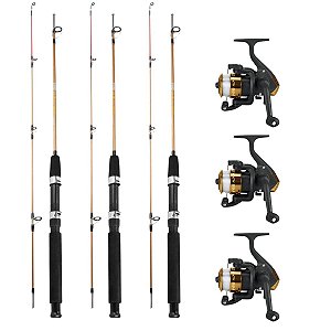 Kit Pesca Dourado 9 Peças 3 Molinetes 3 Varas 10-20 Libras 3 Linhas