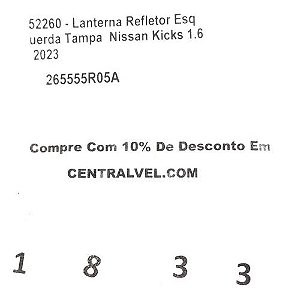 Lanterna Esq. Tampa Tras. Nissan Kicks 1.6 2023 265555r05a