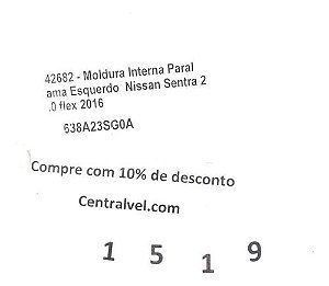 Moldura Paralama Esquerdo Nissan Sentra 2016 2.0 638a23sg0a