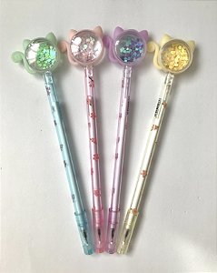 Caneta fofa gatinho chocalho