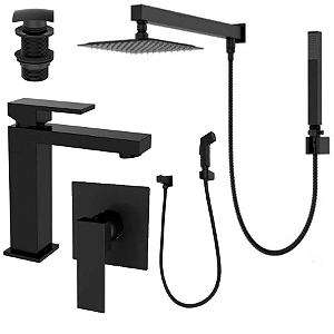 Kit 5 Peças Com Bica Baixa WJ-2875-MD-BL e Acabamento Monocomando - Jiwi