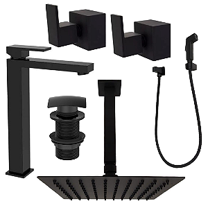 Kit 6 Peças Com Bica Alta WJ-2885-MD-BL e Chuveiro de Teto Black - Jiwi