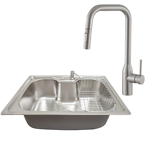 Kit Cozinha Cuba Gourmet e Monocomando New Farm Aço Escovado - Kitbaco