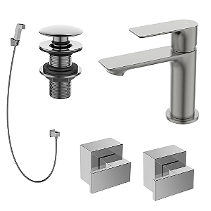 Kit 5 Peças Com Bica Baixa WJ-2875-MK-CZ Sem Chuveiro Grafite - Jiwi