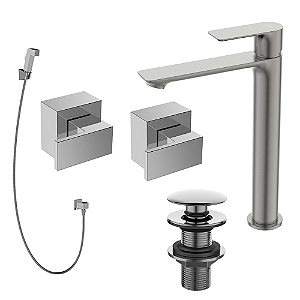 Kit 5 Peças Com Bica Alta WJ-2885-MK-CZ Sem Chuveiro Grafite - Jiwi