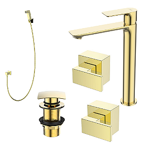 Kit 5 Peças Com Bica Alta WJ-2885-MK-GD Sem Chuveiro Gold - Jiwi