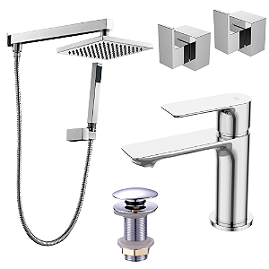 Kit 5 Peças Com Bica Baixa WJ-2875-MK-CR e Chuveiro Com Desviador - Jiwi