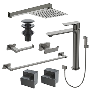 Kit 9 Peças Com Bica Alta Mykonos Grafite - Jiwi