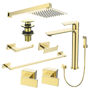 Kit 9 Peças Com Bica Alta Mykonos Gold Champagne - Jiwi