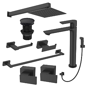 Kit 9 Peças Com Bica Alta Mykonos Black Matte - Jiwi