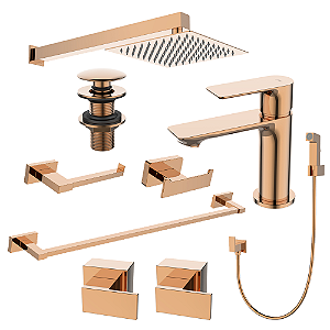 Kit 9 Peças Com Bica Baixa Mykonos Rose Gold - Jiwi