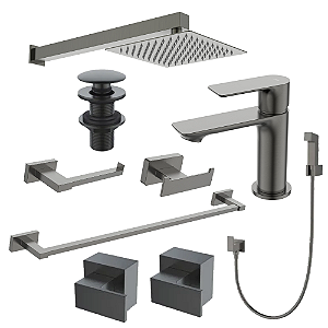 Kit 9 Peças Com Bica Baixa Mykonos Grafite - Jiwi