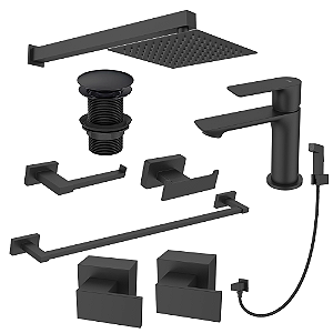 Kit 9 Peças Com Bica Baixa Mykonos Black Matte - Jiwi