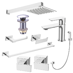 Kit 9 Peças Com Bica Baixa Mykonos Cromado - Jiwi