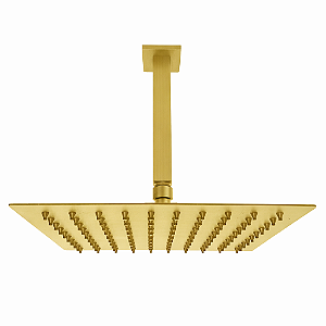 Chuveiro Quadrado Slim 30x30cm Com Braço de Teto Gold Matte - Kitbaco - CH30GDFEBTQGDF