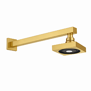 Chuveiro Quadrado 12x12 AutoLimpante Com Braço De Parede Gold Matte - Kitbaco - DAL12GDF