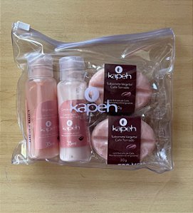 Kit c/ mini Shampoo, mini Condicionador e 2 sabonetes - cafe torrado