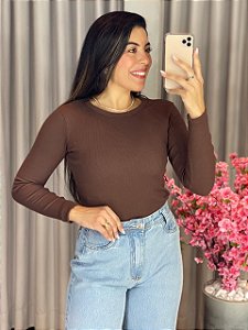 BLUSA CANELADA GOLA REDONDA MANGA LONGA