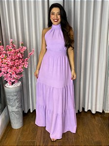 VESTIDO LONGO CREPE FRENTE ÚNICA