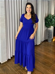 VESTIDO LONGO CREPE MANGA PRINCESA
