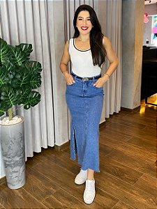 SAIA MIDI JEANS FENDA LATERAL
