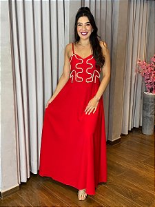 VESTIDO LONGO DETALHE BARBANTE