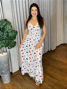 VESTIDO LONGO LASTEX BORBOLETA