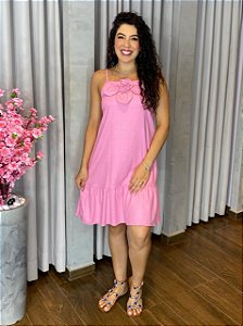 VESTIDO CURTO LINHO FLOR