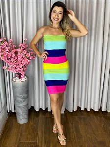 VESTIDO CURTO MODAL TUBINHO COLORIDO