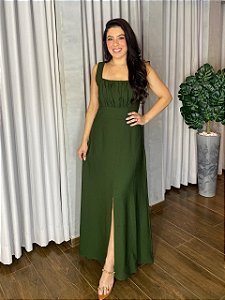 VESTIDO LONGO DECOTE FRANZIDO