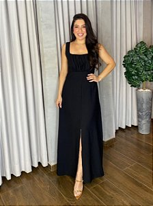 VESTIDO LONGO DECOTE FRANZIDO