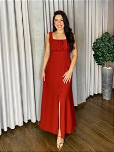 VESTIDO LONGO DECOTE FRANZIDO