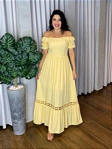 VESTIDO LONGO COM MANGA GUIPIR BARRA