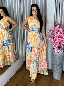 VESTIDO LONGO ESTAMPADO NULA MANGA