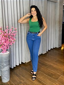 CALÇA JEANS MOM ESCURA CINTO