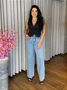 CALÇA JEANS WIDE LEG MARMORIZADA