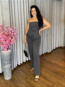CALÇA JEANS WIDE LEG GRAFITE