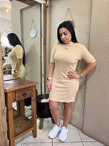 VESTIDO CANELADO MANGA CURTA LANÇA PERFUME